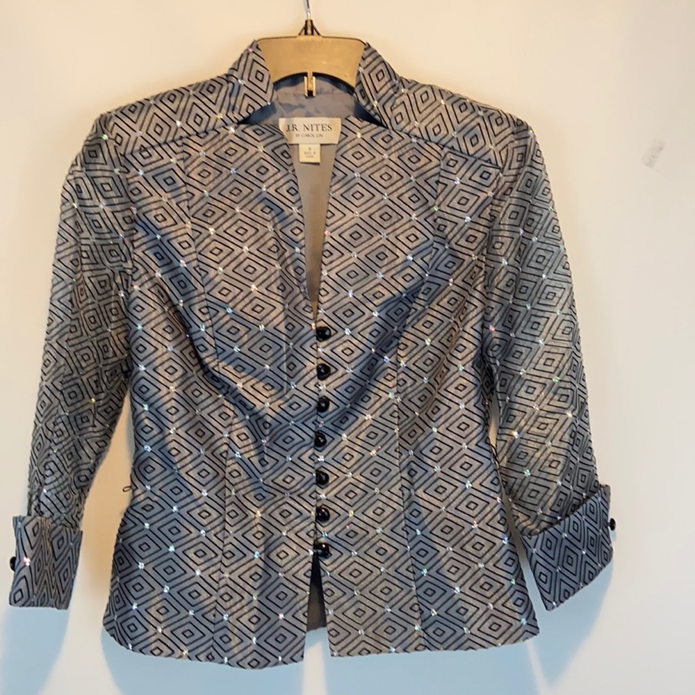 J.R. Nites Sequins Black and Gray Top Size 6